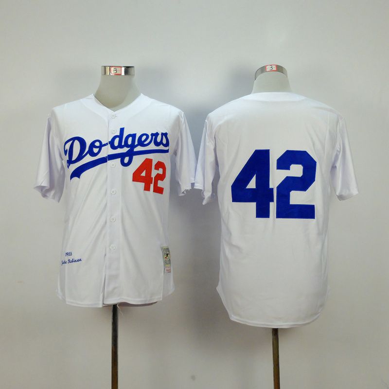 Men Los Angeles Dodgers 42 Robinson White Throwback MLB Jerseys